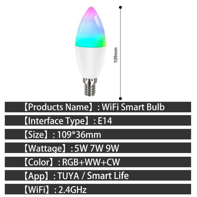 Ampoule intelligente Wifi E14 lampe à bougie RGB + CW +… – vue 6