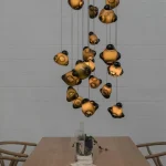 Lampe à suspension élégante miroir foncé – Lustre en verre à intensité variable pour escalier, salle à manger – Éclairage de plafond de luxe 2025