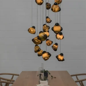 Lampe à suspension élégante miroir foncé – Lustre en verre à intensité variable pour escalier, salle à manger – Éclairage de plafond de luxe 2025
