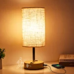 Lampe de Table avec capteur de mouvement, Rechargeable par USB, abat-jour en tissu, lampes de bureau à bouton-pression, lampes de chevet pour chambre à coucher, couloir, salle de bain