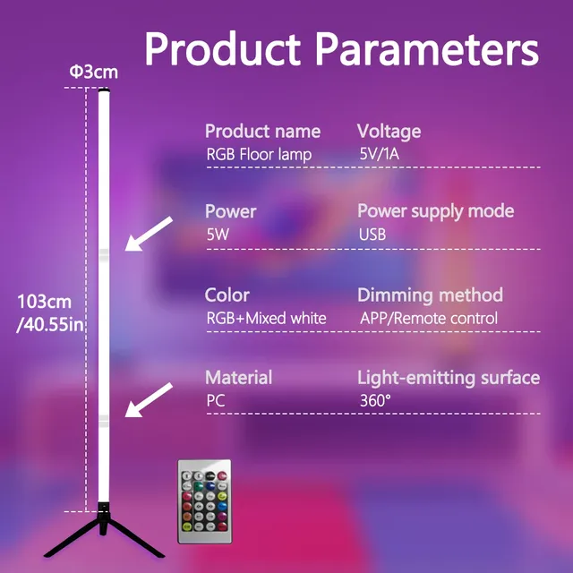 Lampadaire LED intelligent RGB – vue 5