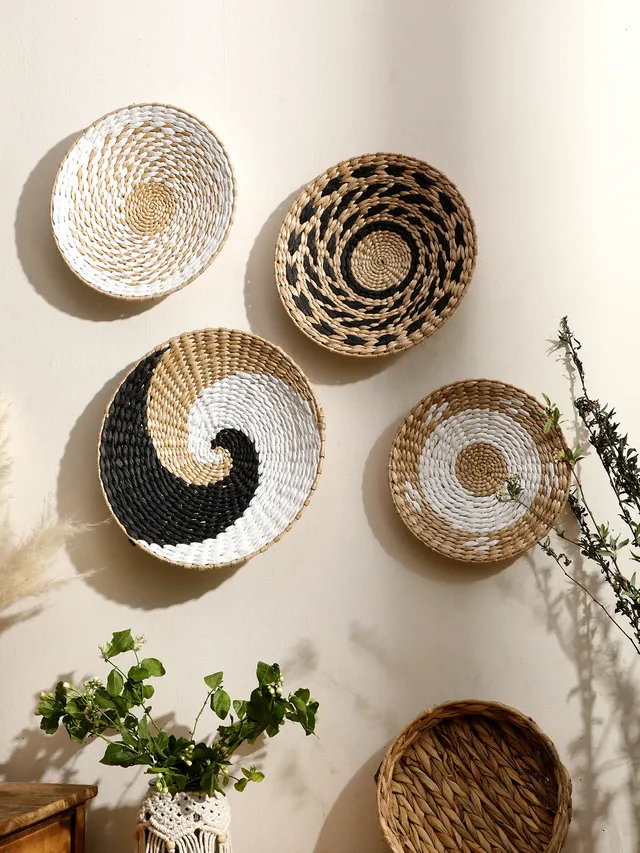 Décor de panier mural Boho fait à la main en jonc de mer – vue 2
