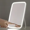 Miroir de maquillage LED avec support, miroir cosmétique de voyage carré Compact pliable avec 3 couleurs de lumières, cadeaux portables