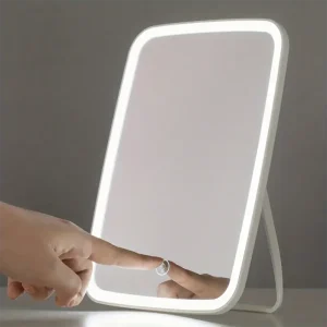 Miroir de maquillage LED avec support, miroir cosmétique de voyage carré Compact pliable avec 3 couleurs de lumières, cadeaux portables