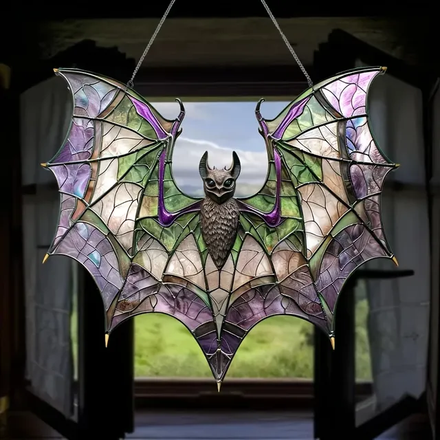Suspension vitrail chauve souris verre teinté tiffany… – vue 4