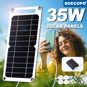 Panneau de chargeur solaire Portable 35W, avec deux Ports USB, charge rapide, batterie de charge pour téléphone Portable, panneau de chargement pour Camping et maison