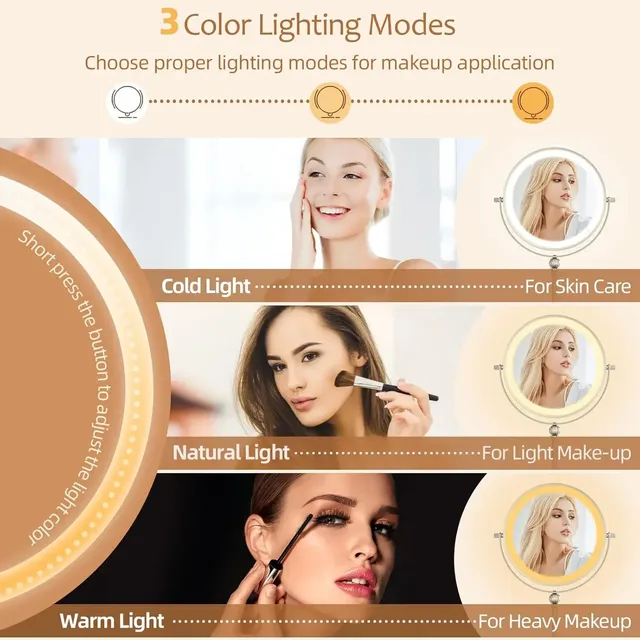 Miroir de maquillage de 9 pouces avec lumière LED – vue 3