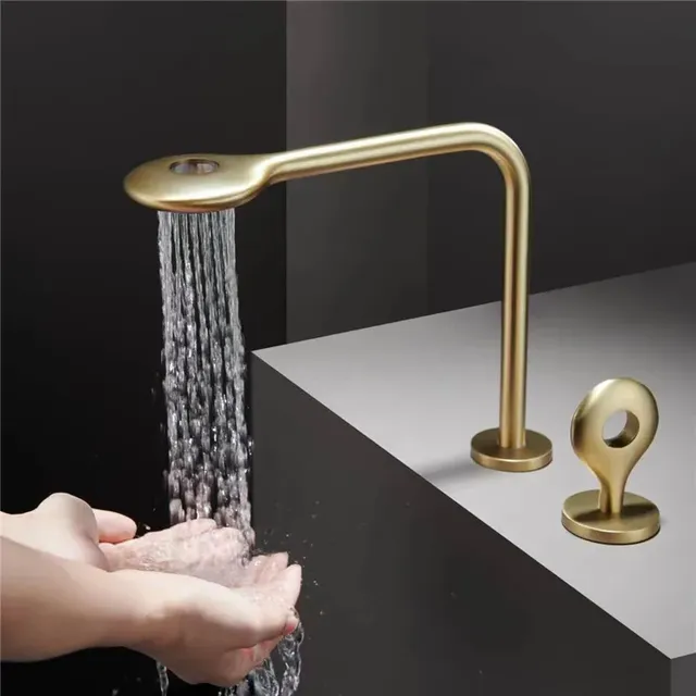 Robinet lavabo mitigeur cascade chaud froid trois trous… – vue 2
