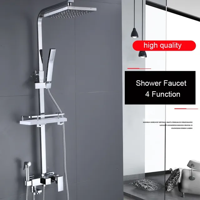 Ensemble de robinets de douche chromés argent pluie – vue 3