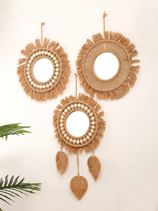 Miroir mural rond macramé tissé main bohème folklorique… – vue 2