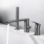 Ensemble de baignoire noir en bronze à canon, montage à trois trous, luxe