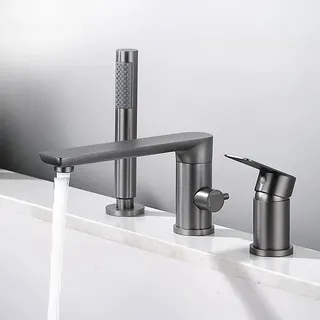 Mitigeur bain douche trois trous montage rebord finition gris…