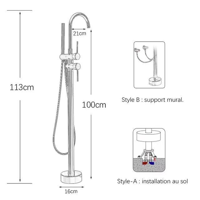 Robinet colonne bain îlot autoportant inox brossé gris… – vue 2