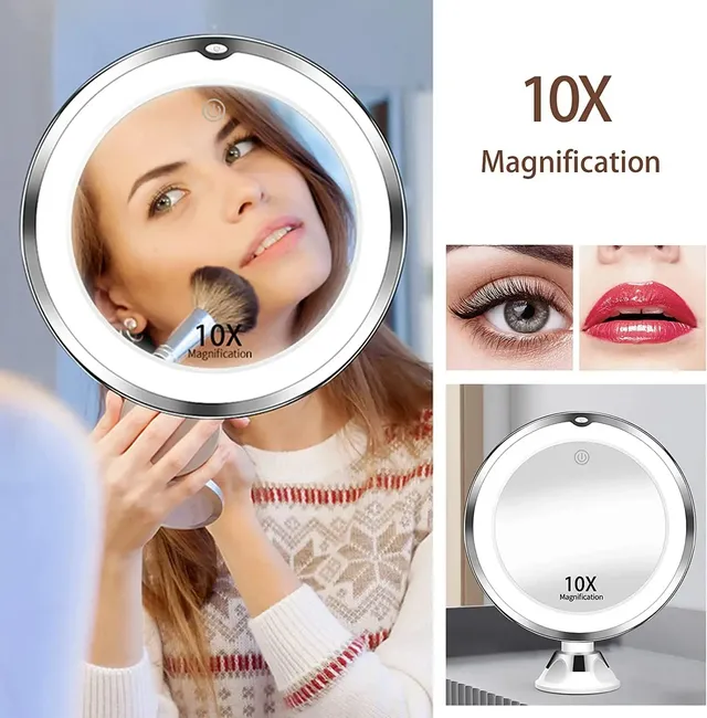 Miroir de vanité grossissant Flexible 10x avec lumières – vue 6