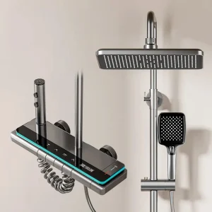 Système de douche thermostatique de luxe avec affichage numérique, baguette portative multifonction pour la relaxation de spa de salle de bain familiale Système de douche thermostatique de luxe avec affichage numérique, baguette portative multifonction pour la relaxation de spa de salle de bain familiale
