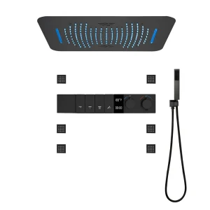 M Boenn – ensemble de système de douche en or poli, robinets de salle de bains, affichage intelligent de la température, mélangeur thermostatique, pomme de douche LED intégrée M Boenn – ensemble de système de douche en or poli, robinets de salle de bains, affichage intelligent de la température, mélangeur thermostatique, pomme de douche LED intégrée