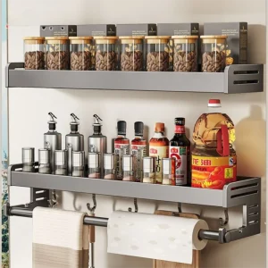 Nouveau support à épices de cuisine multifonctionnel mural avec crochet organisateur de cuisine gain de place support d&rsquo;assaisonnement ménage