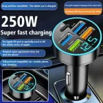 Chargeur de voiture PD 250W QC3.0, Charge rapide d&rsquo;un à Six prises allume-cigare de voiture, 5 ports, Charge Flash avec affichage numérique