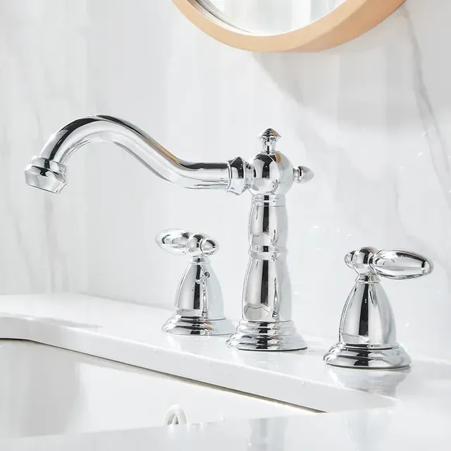 Robinet lavabo trois trous laiton doré poli mitigeur bec… – vue 6