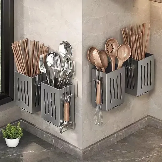 Organisateur rangement couverts mural cuisine acier gris… – vue 3