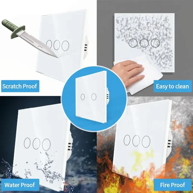 L'UE Tactile Interrupteur AC100 240V Trempé Noir Blanc… – vue 5