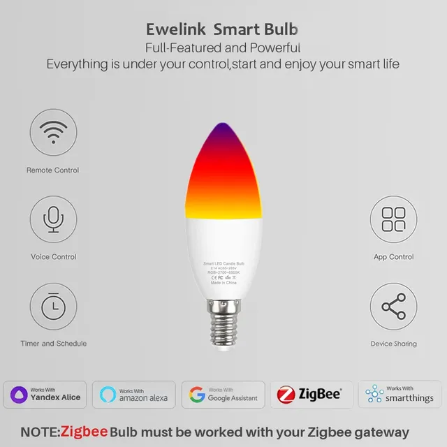 Ewelink E14 ampoule Led Wifi intelligente Zigbee RGBCW… – vue 2