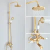 colonne douche murale rétro laiton antique finition brossée pommeau pluie rond mitigeur bain bec verseur douchette main flexible rosaces céramique
