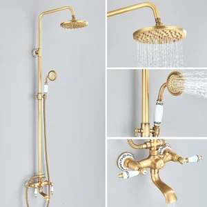 Système de douche rétro, douche de pluie en laiton Antique avec bec de baignoire de douche à main pour bain-douche