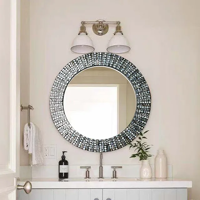 Miroir mural de maquillage circulaire en bois – vue 4