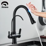 Shinesia – robinet de cuisine avec filtre à capteur tactile, robinet d&rsquo;eau Pure extractible Gourmet, mélangeur d&rsquo;évier de cuisine noir à double poignée