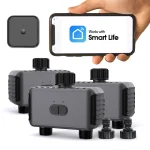 Minuterie d&rsquo;eau de jardin à 2 sorties WiFi Bluetooth-compatible Tuyau de robinet programmable sans fil Arroseur Contrôleur d&rsquo;irrigation Minuterie intelligente Délai de pluie Conception étanche