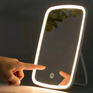 Miroir de maquillage LED à écran tactile, miroir de vanité pliable et Portable à 3 lumières avec grossissement 5x, miroir LED pour cosmétiques