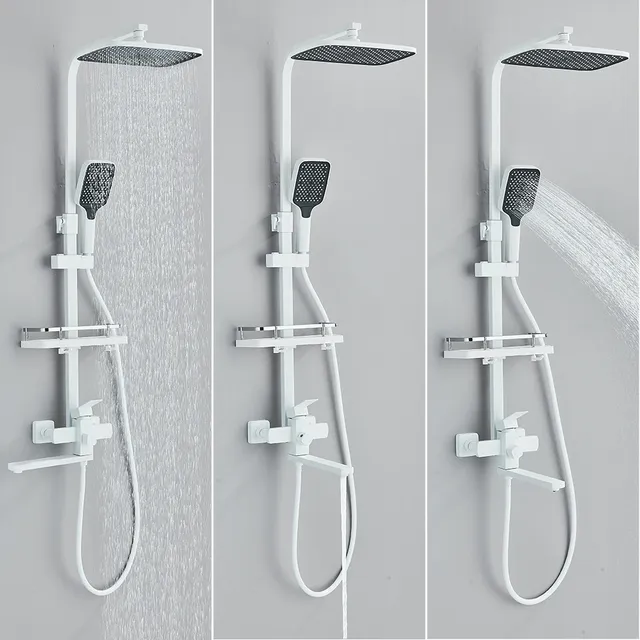Ensemble de douche blanche avec longue rotation du bec – vue 2