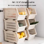 Panier de cuisine empilable avec roulettes, support de rangement pour jouets, bacs de rangement empilables en plastique, garde-manger avant ouvert, cuisine aux fruits, salle de bains