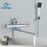 Douche thermostatique murale chromée, robinet de centre commercial, baignoire à long bec avec détermination