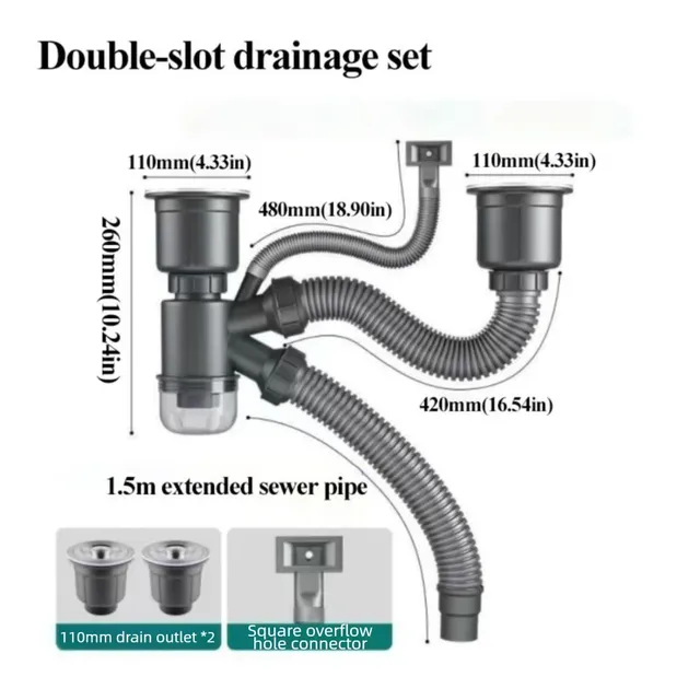 Tube d'évier Double en acier inoxydable