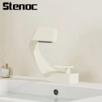 Stenoc – robinet de lavabo de salle de bains en laiton à poignée unique, blanc lait, à la mode, robinets de lavabo d&rsquo;eau chaude et froide montés sur le pont