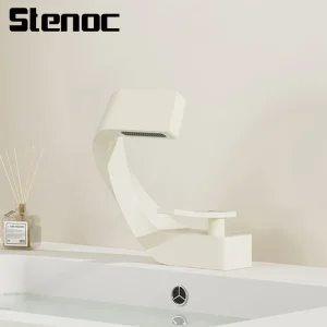 Stenoc – robinet de lavabo de salle de bains en laiton à poignée unique, blanc lait, à la mode, robinets de lavabo d’eau chaude et froide montés sur le pont Stenoc – robinet de lavabo de salle de bains en laiton à poignée unique, blanc lait, à la mode, robinets de lavabo d’eau chaude et froide montés sur le pont
