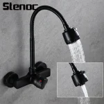 Stenoc robinet de cuisine noir double trou mural 2 modèles robinet d&rsquo;évier d&rsquo;eau chaude et froide 360 rotation robinets de pulvérisation de tuyau Flexible