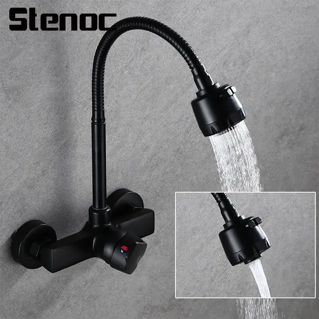 Stenoc robinet de cuisine noir double trou mural 2…