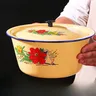 Bassin émaillé rétro crème jaune motif floral rouge vert… – vue 3