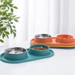 Gamelle double pour chien avec polymères en silicone, mangeoire à eau pour animaux de compagnie, bol à boire pour chat, acier inoxydable, anti-étouffement, bassin antidérapant
