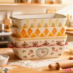 Ustensiles de cuisson ovales rectangulaires avec poignée, plat de cuisson en céramique, poêle à rôtir les Lasagnes, cuisine, salade, fromage, plat au four, fleurs