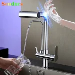 Robinets de cuisine à filtre tactile intelligent, Chrome poli, 3 voies, eau Pure, cascade chaude et froide, mitigeur d&rsquo;évier de cuisine tactile
