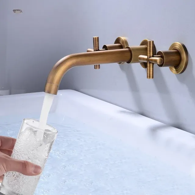 In-Wall Basin Faucet Set 3 hole Gold/Black Gold Brass… – vue 4