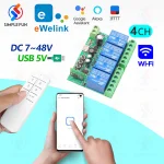 EWelink-Commutateur intelligent Wi-Fi, USB 5V DC 7V-48V, 4 canaux, citations, bricolage, interrupteur de porte de garage, modification, Alexa, Google Home, commande vocale