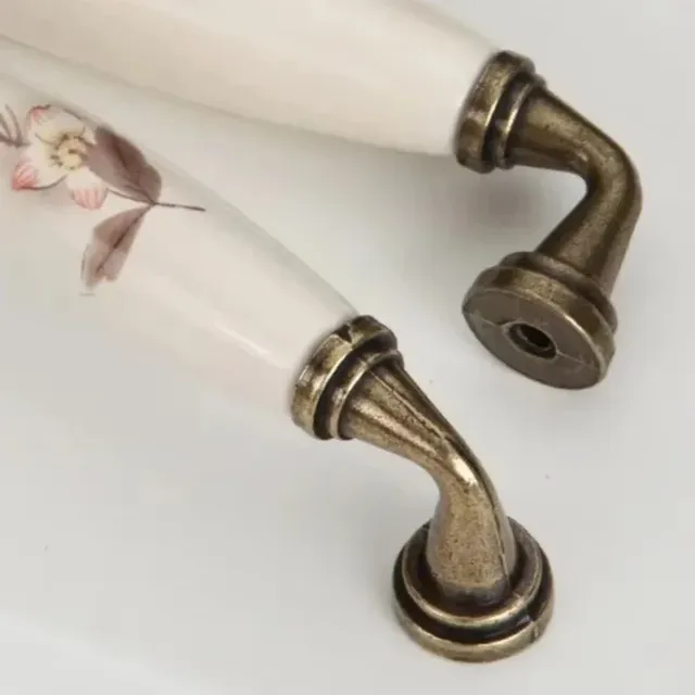 Poignée bouton céramique porcelaine ivoire floral rose… – vue 2