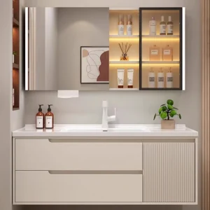 Armoire de salle de bain de luxe moderne, organisateur de douche en verre et bois, supports de rangement, accessoires de maison Armario Banheiro