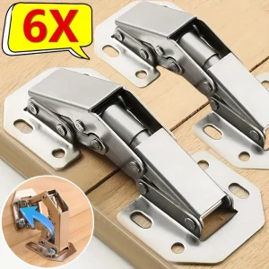 Charnières d&rsquo;armoire en acier à 90 degrés, sans trou de perçage, tampon hydraulique, charnière d&rsquo;armoire de cuisine, quincaillerie de meubles, 4/6 pièces