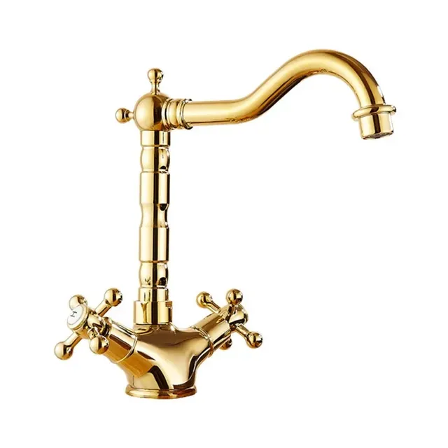 Robinet lavabo laiton doré antique victorien bec haut… – vue 3